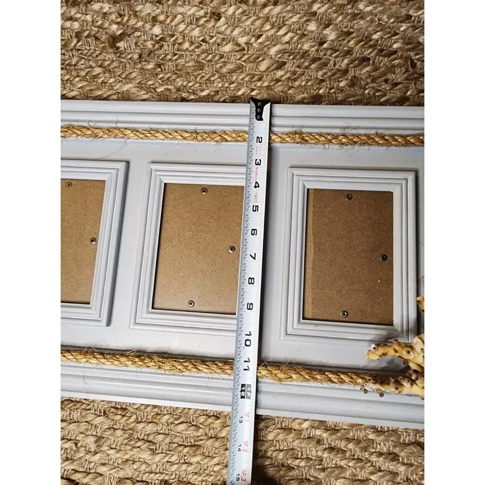 Blue Wood 13X23.5" Nautical Rope Picture Frame Beach House Decor 3- 4X6" Photos - Picture 6 of 6